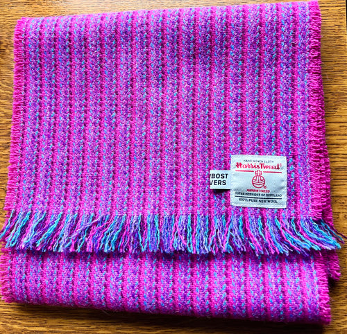 Harris tweed striped scarf with pink weft