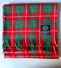 AMOR tweed red/green check supersoft British wool fringed scarf