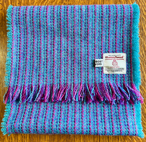 Harris tweed striped scarf with teal weft