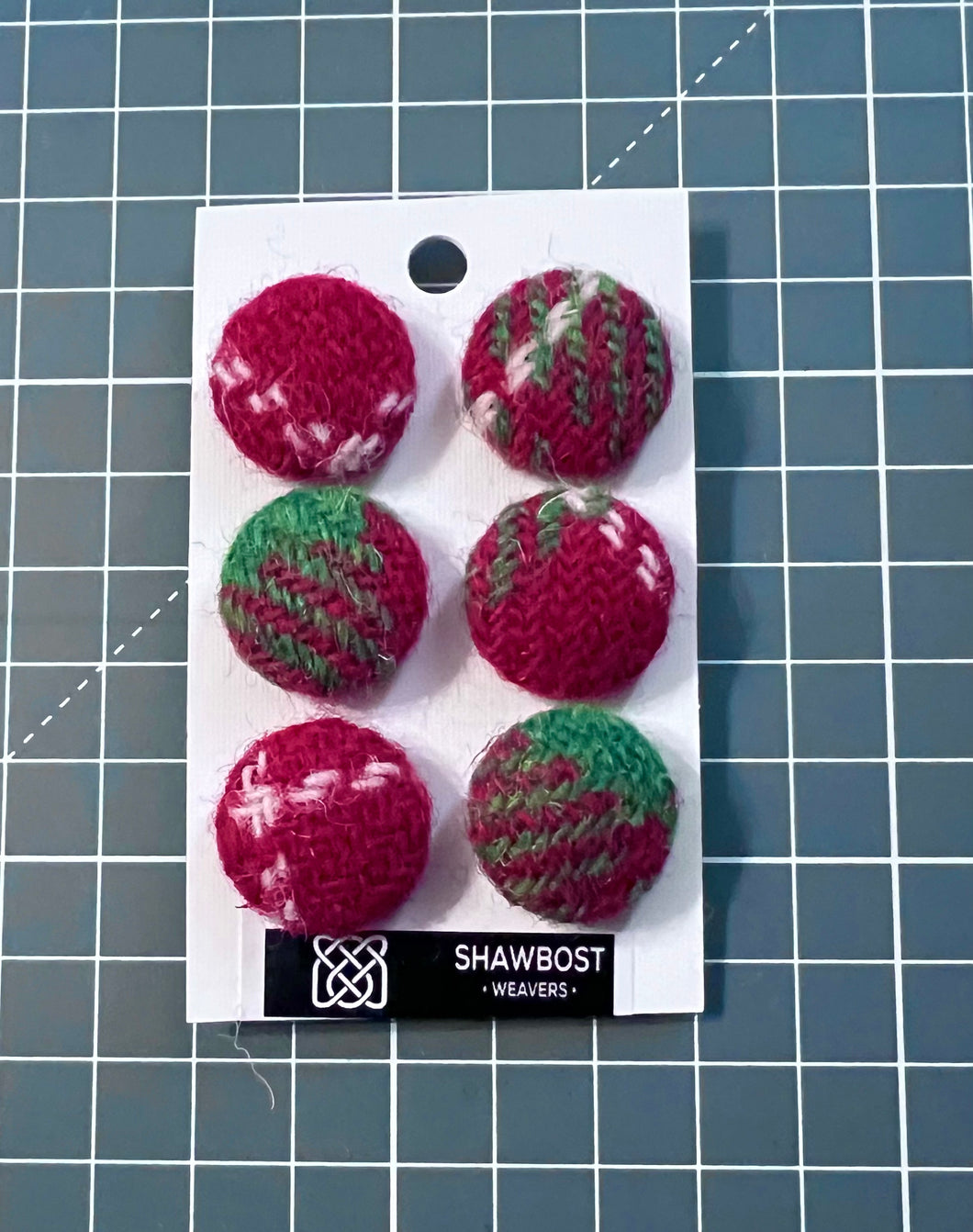Christmas check Harris Tweed buttons