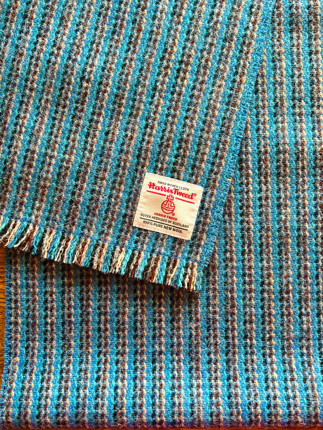 Harris tweed striped blue scarf