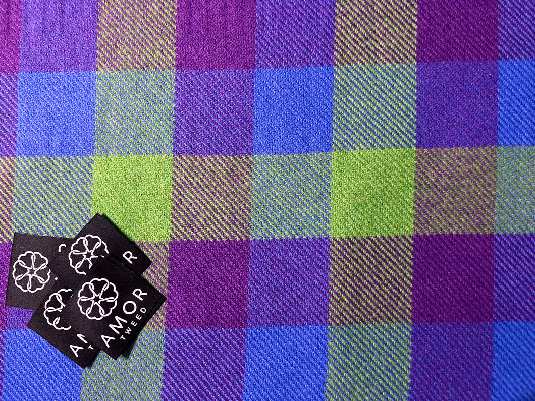 AMOR TWEED Lambswool British wool blue/green/purple large block check