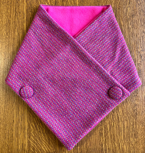 AMOR tweed pink stripe neck warmer with pink fleece lining