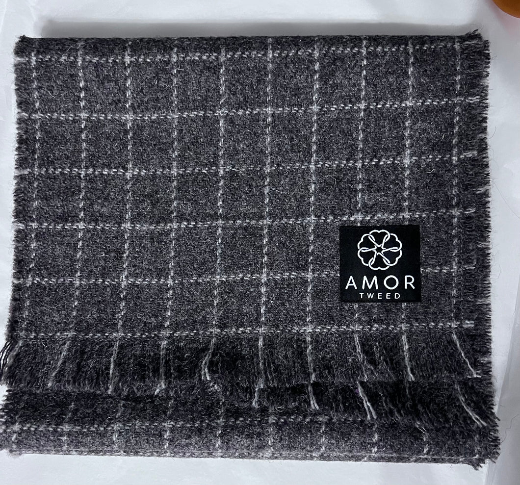 AMOR TWEED undyed windowpane check British wool scarf