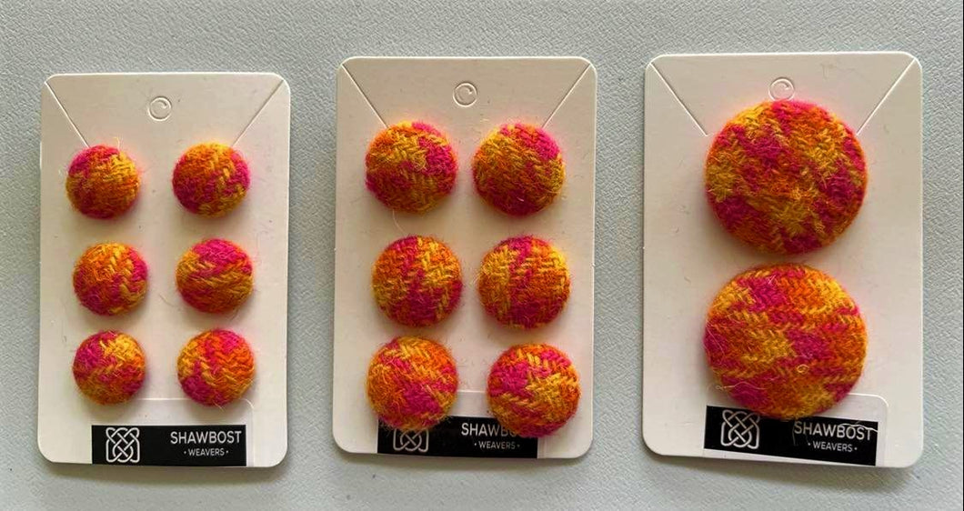 Pink/yellow/orange  Harris Tweed buttons