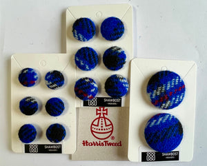 Ibrox blue tartan Harris Tweed buttons