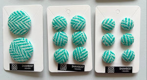 Aqua green/white herringbone Harris Tweed buttons