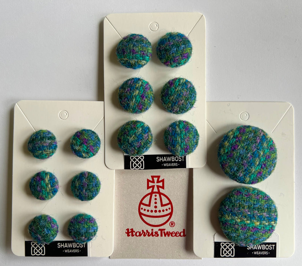 Purple.Green/Blue stripe Harris Tweed buttons