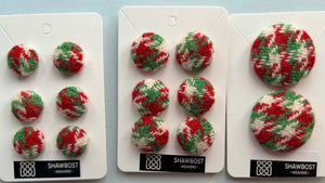 Red/white/green houndstooth Harris Tweed buttons