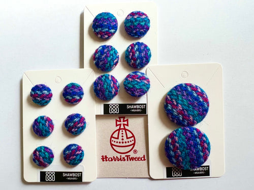 Blues purples pinks Harris Tweed buttons