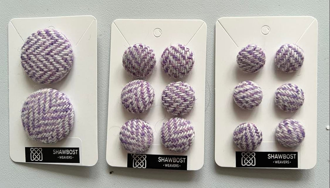 Lilac/white Herringbone Harris Tweed buttons